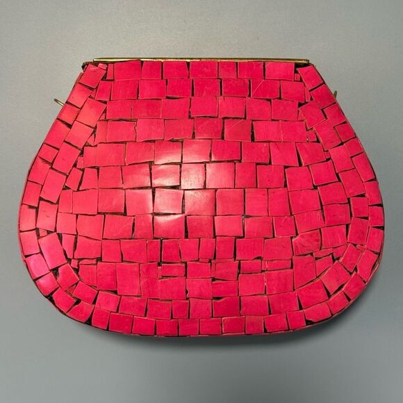 ~$145 MSRP - Ramla PORTE-MOI SHAPED Bag - Bright Hot Pink & Gold-Colored Brass - Picture 2 of 8